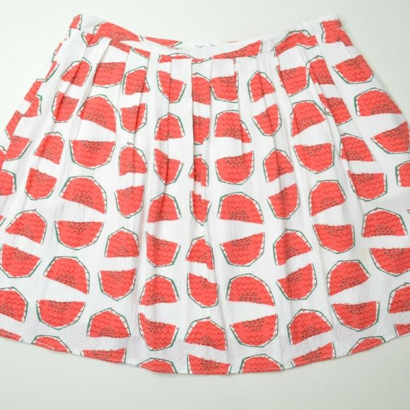 TULIP B Sz XL Women WATERMELON Fruit RED Green SKATER Lined w/ Pockets MINISKIRT - Picture 1 of 7